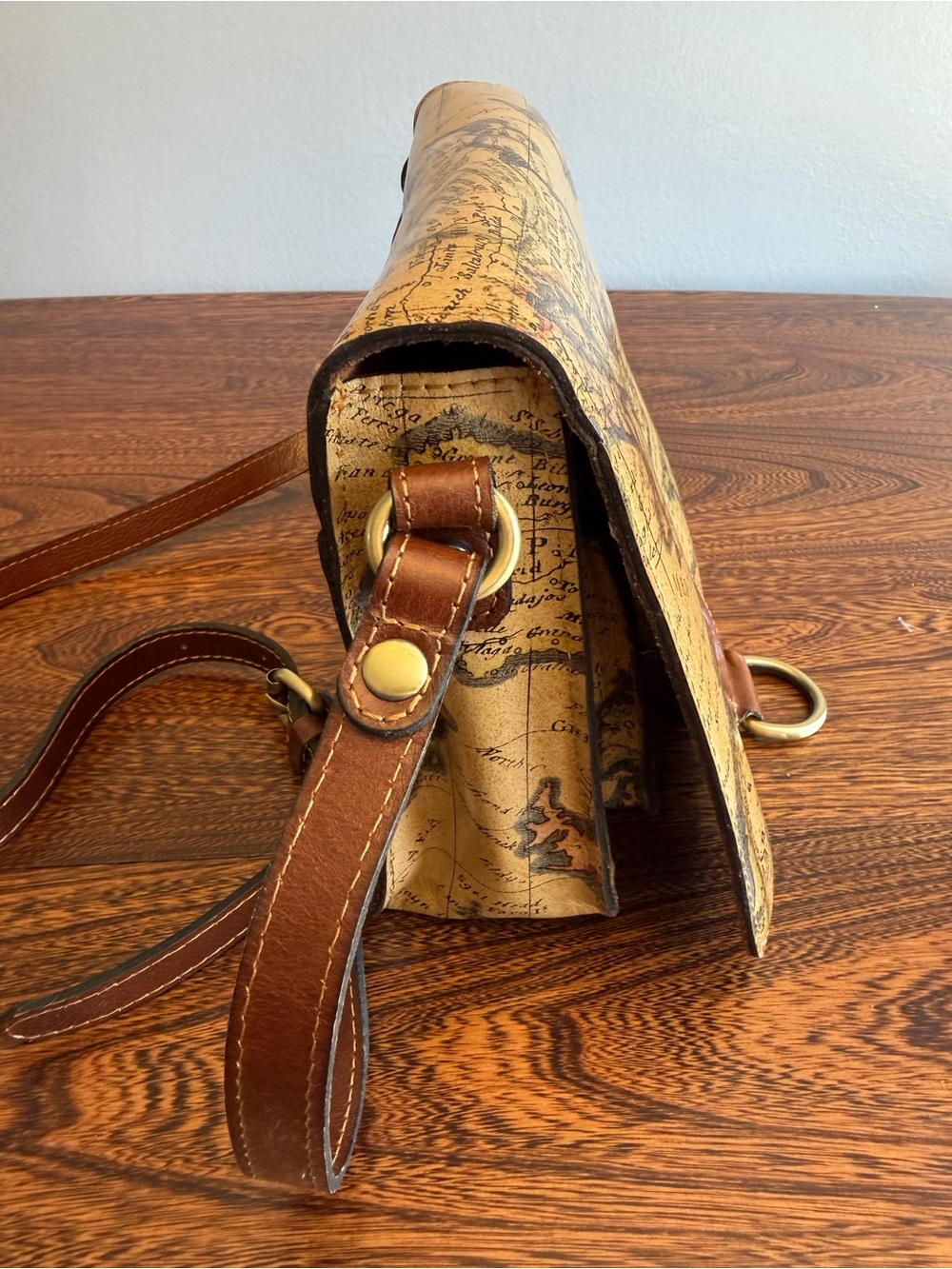 Patricia Nash Old World European Map Print Tan Crossbody Bag with Leather Trim - Picture 6 of 10